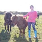Family farm pictures of a young girl walking the Shetland Ponies.