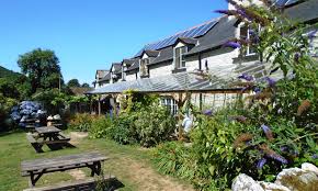 The grounds of the Grampus Inn, a pub in Lee Bay that is a short walk through fields and woodland from Lower Campscott.
