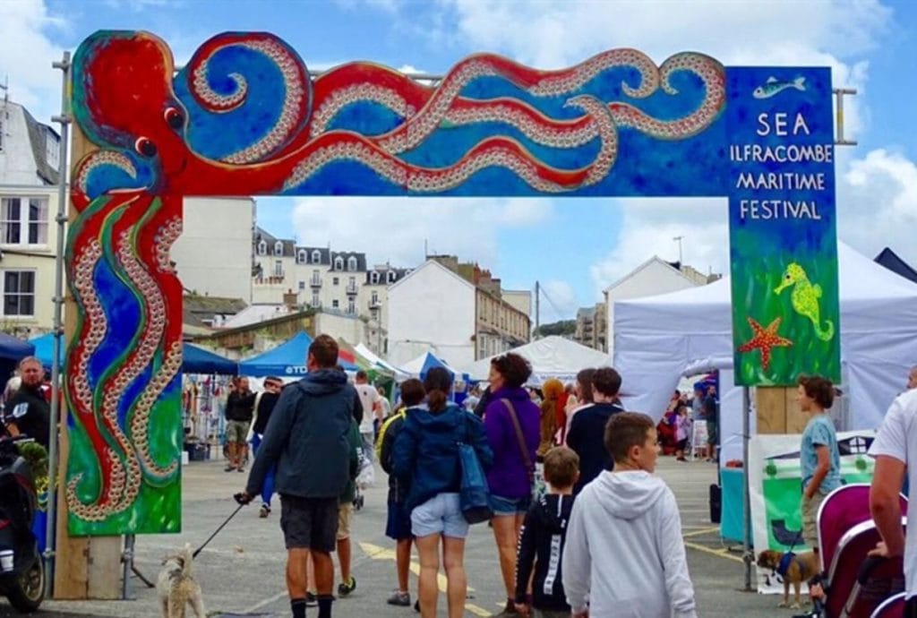 A crowd walking into one of the premier activities in Ilfracombe, the Sea Ilfracombe Maritime festival.